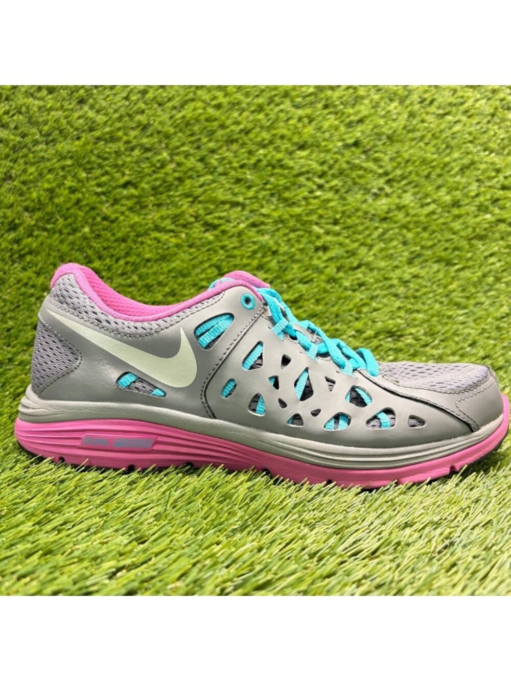 Nike Dual Fusion Run 2 Womens Size 8.5 Gray Pink Athletic Running Shoes Sneakers